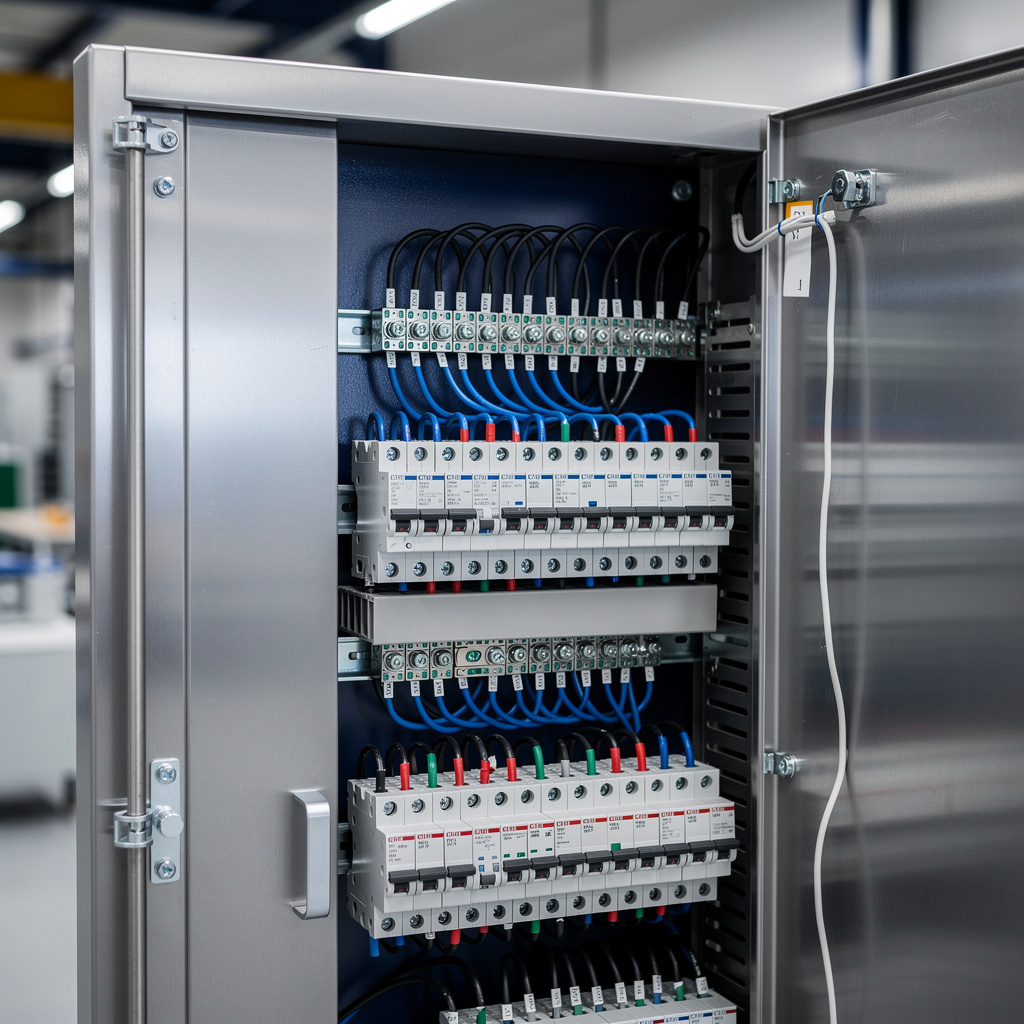 Cuadro eléctrico con protecciones y cableado etiquetado